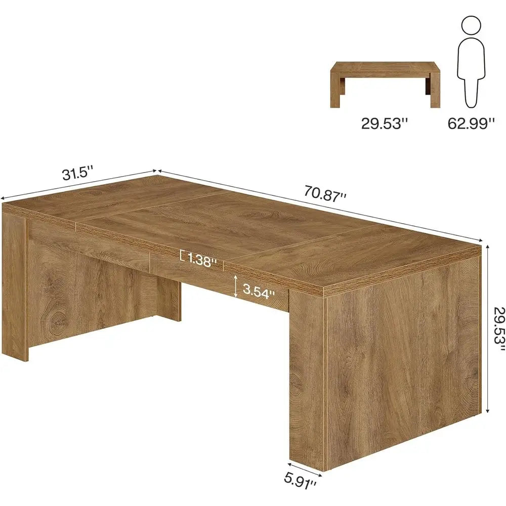 Sturdy 70.9 Rectangular Wooden Dining Table for 6-8, Ideal for Kitchen, Dining & Living Rooms in Brown