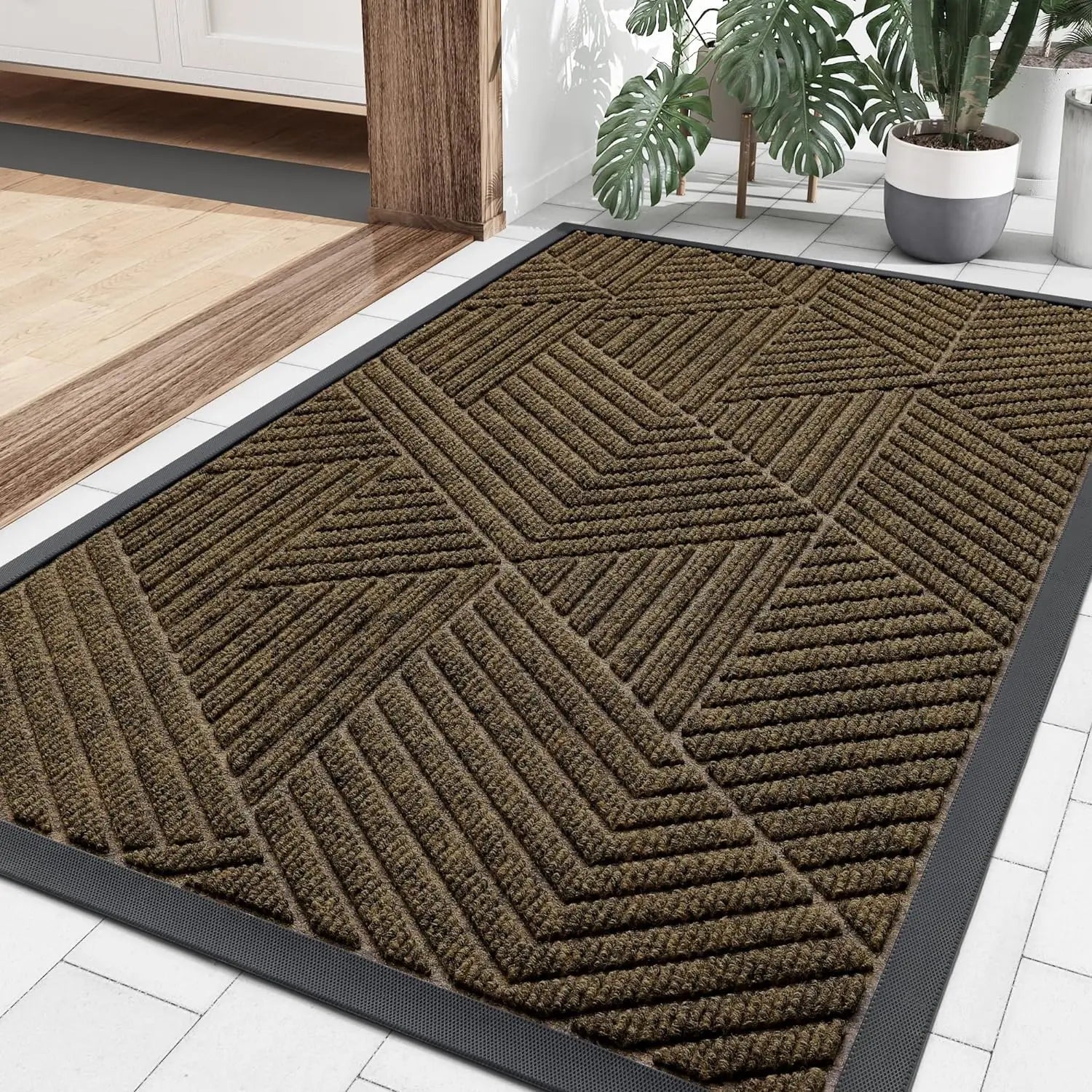 Kitinjoy Front Door Entrance Mat Heavy Duty Natural Rubber Mat Easy Clean Low Profile Doormat Indoor Outdoor House Doormat Decor
