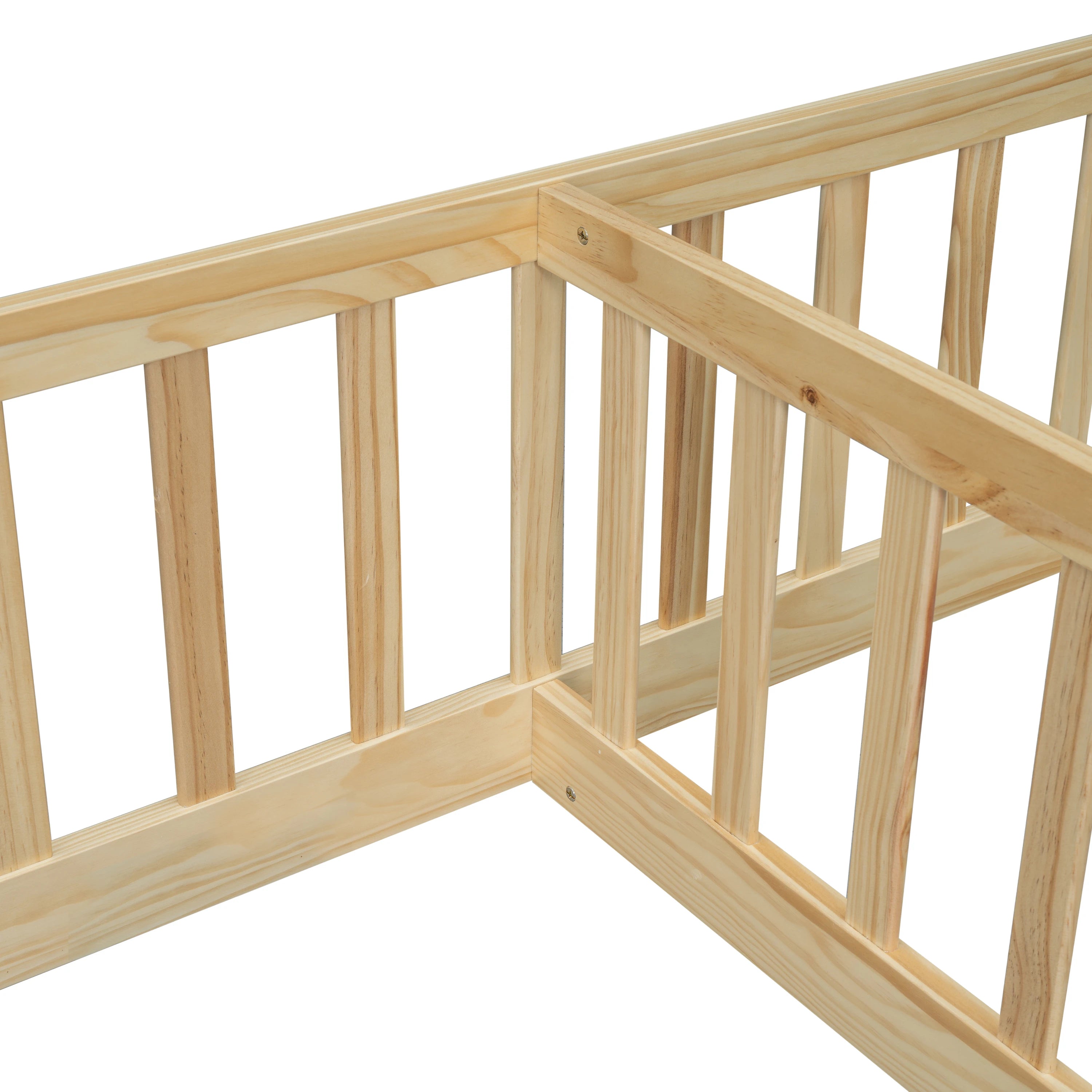 Double Twin Floor Bed with Fence & Guardrails – Doorless Design