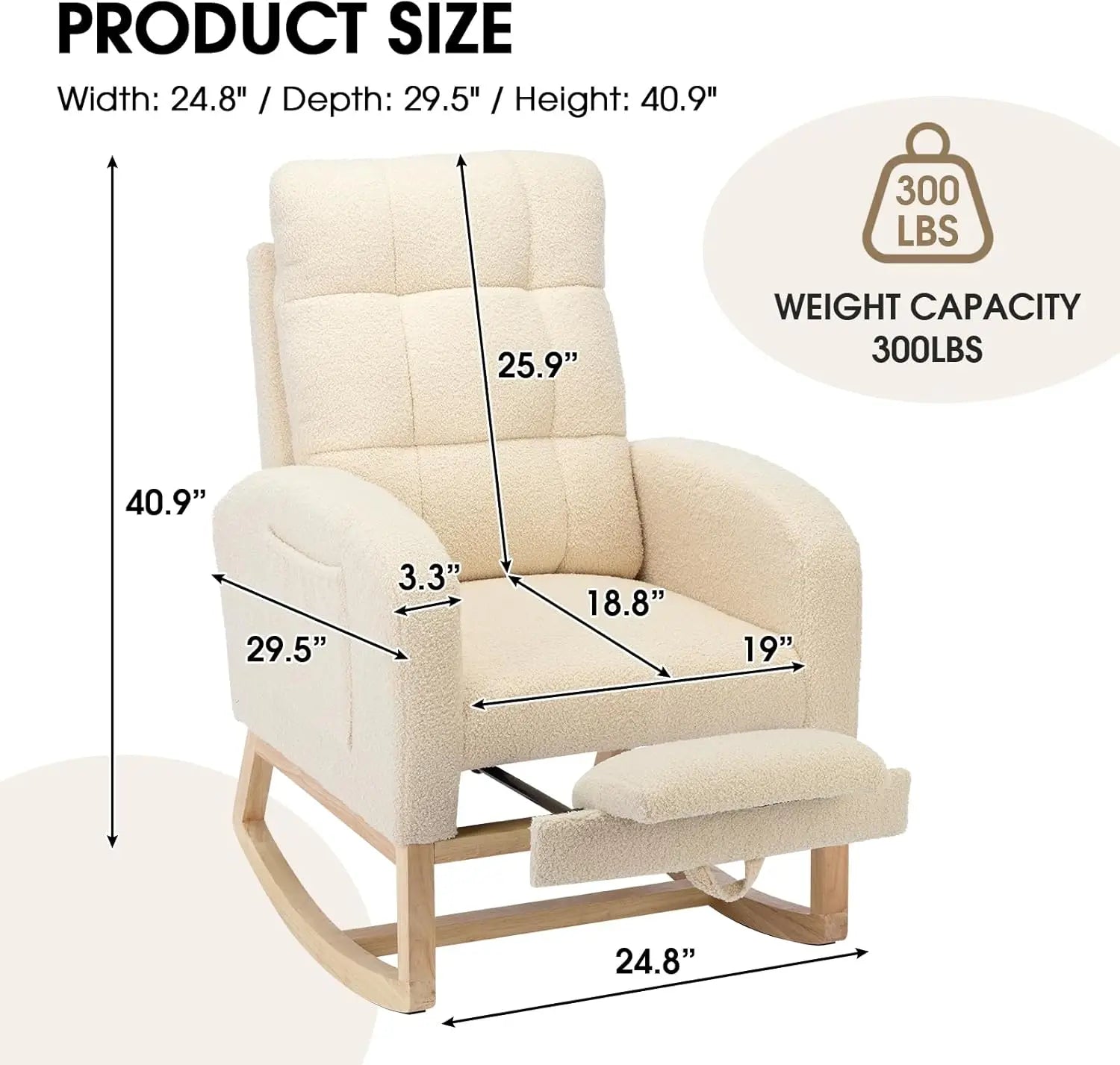 Modern Teddy Rocking Chair with Footrest & Side Pocket, Apricot Nursery Rocker for Living Room, Bedroom, Nursing Room