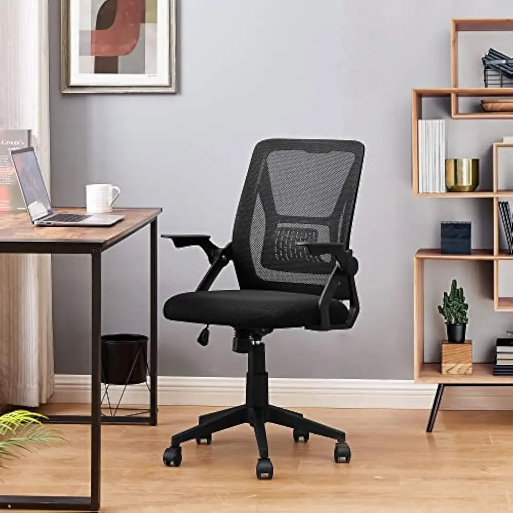 Beige Desk Chair Mid-back Swivel Ergonomic Office Chair With Adjustable Arms Mesh Lumbar Support for Computer Task Work Gaming