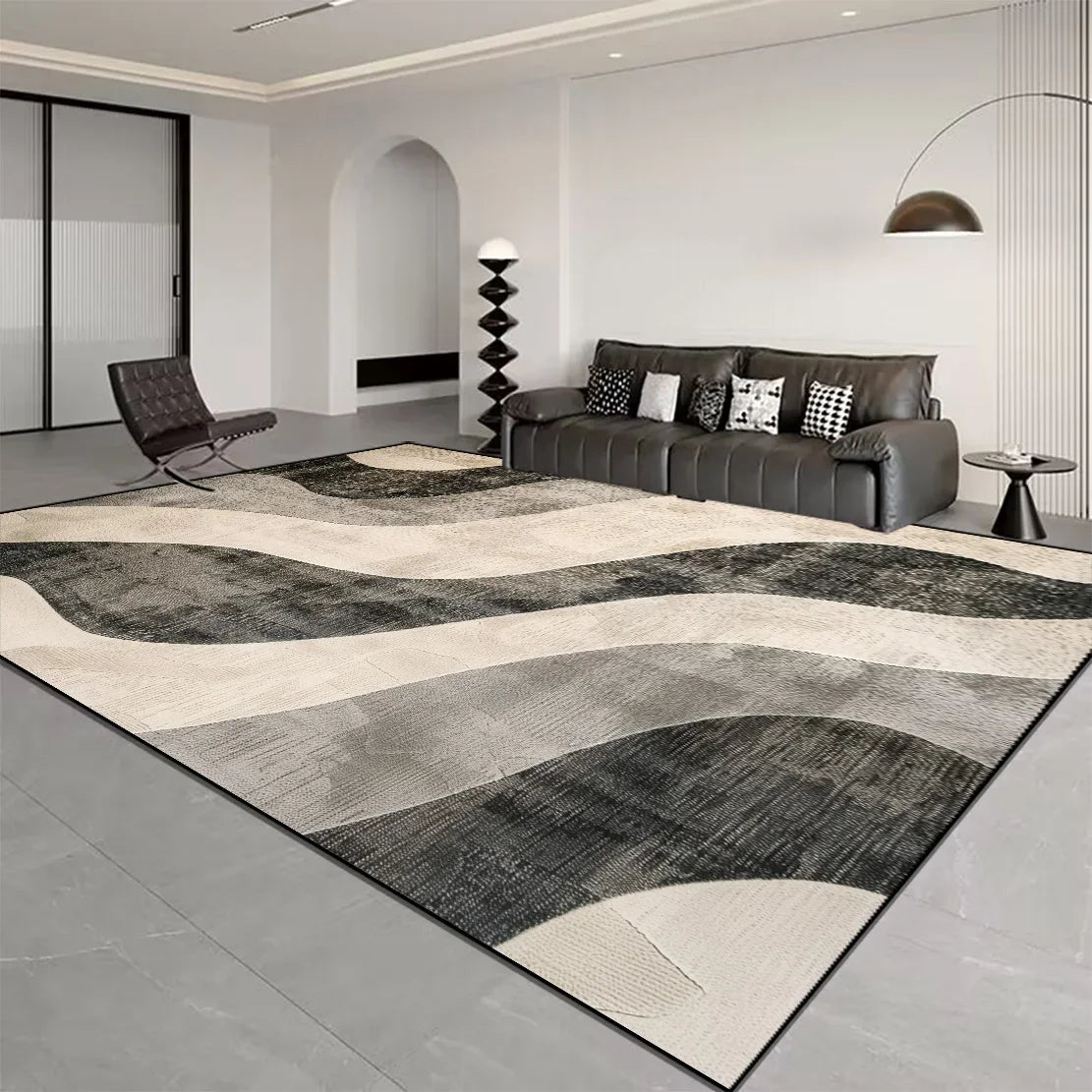 Nordic Light Luxury Stripes Carpet for Living Room Decor Rugs for Bedroom Large Orange Brown Floor Mat