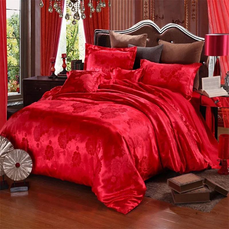 Luxury Satin Jacquard Single Double Duvet Cover Set High End European Wedding King Size Bedding Set Queen Size Quilt Cover Set