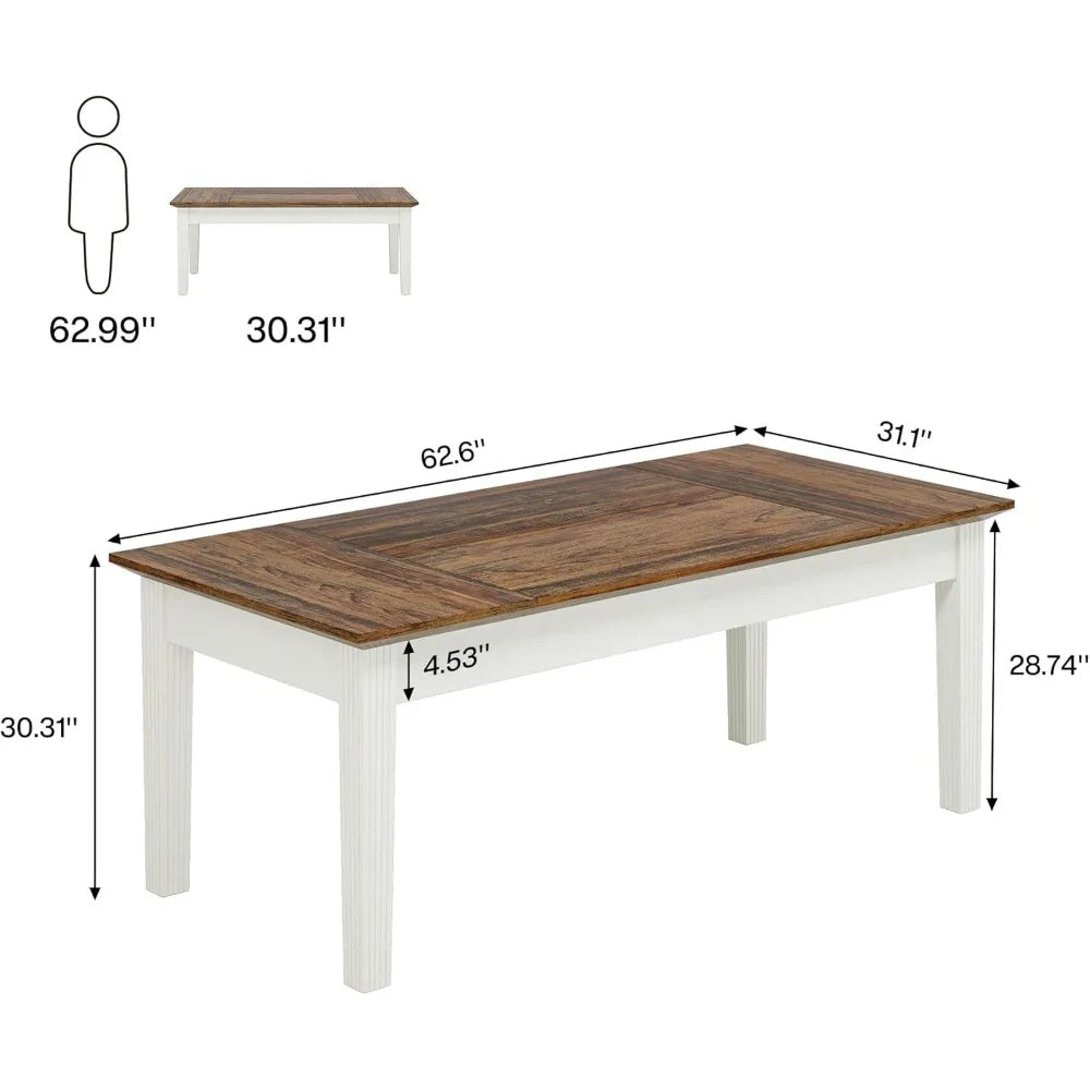 Dining Table for 4-6 People, 62-Inch Rectangular Kitchen Table with Solid Wood Legs, Modern Farmhouse Dinner Table fo