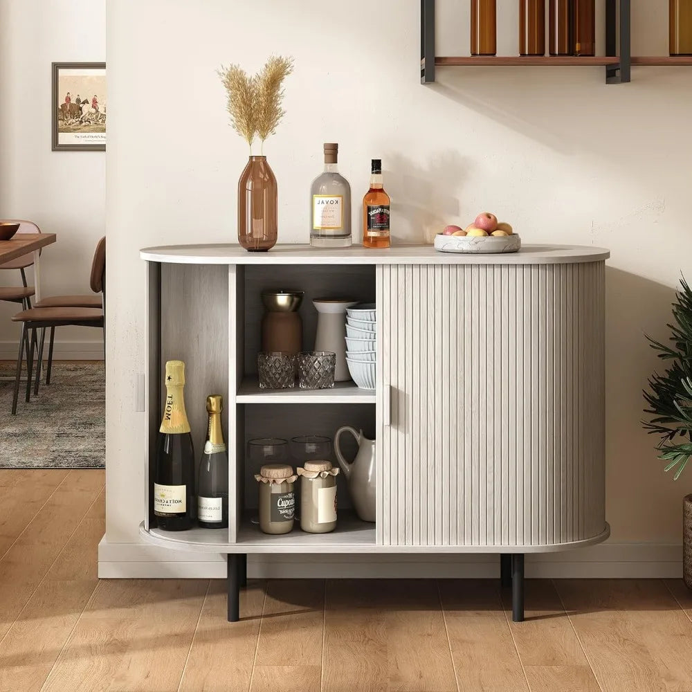 Modern Sideboard Buffet Cabinet with Sliding Door, Storage, and Adjustable Shelves for Contemporary Coffee Bar Console