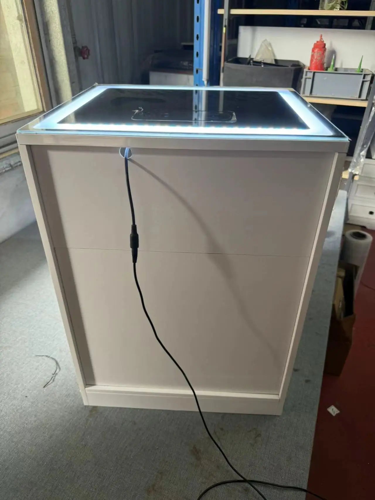 JDPAG LED Bedside Table with Charging Station, High Gloss Nightstand with 3 Drawers, 3 Color Dimmable Light Modern Smart Night