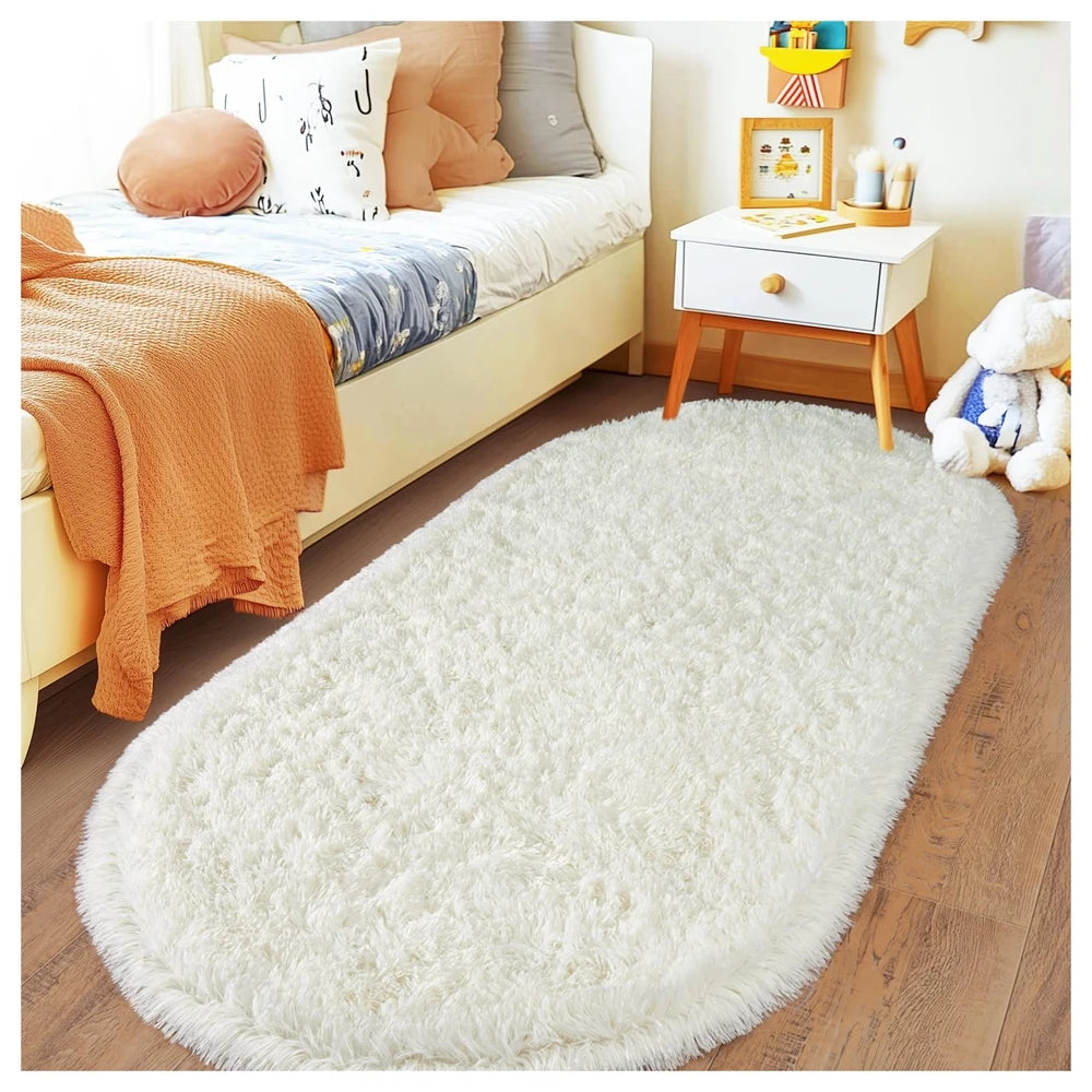 Tie Dye Light Gray Carpet Oval Fluffy Plush Bedside Mat Children's Bedroom Moisture-Proof Mat Living Room Home Decoration Rugs