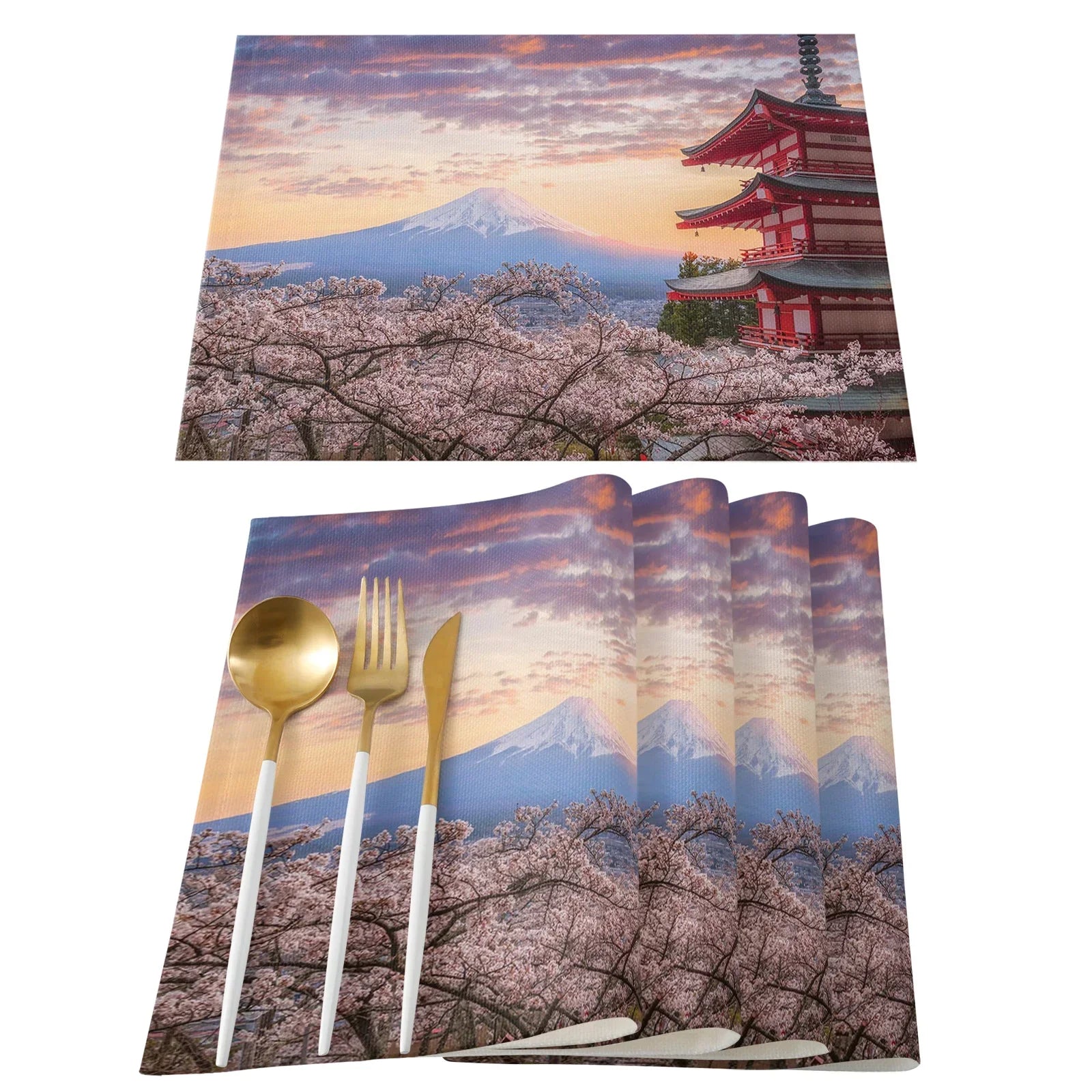 Japanese Cherry Blossom Pattern Table Mat Kitchen Decoration Placemat Table Napkin For Wedding Dining Accessories Table Mat 4PCS