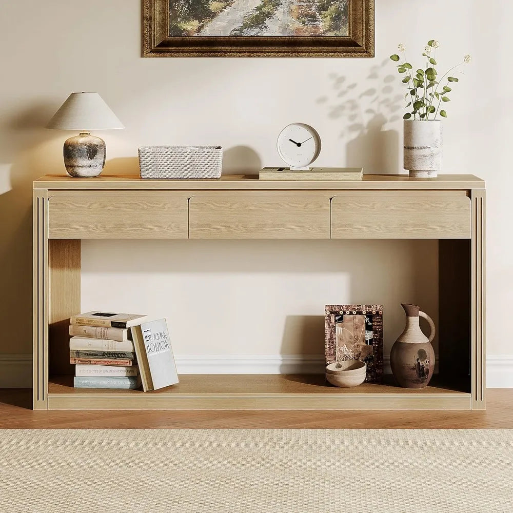 Farmhouse Style 63.9 Entryway Console Table with Drawers, Slim Sofa Table for Behind Couch, Narrow Hallway Furniture