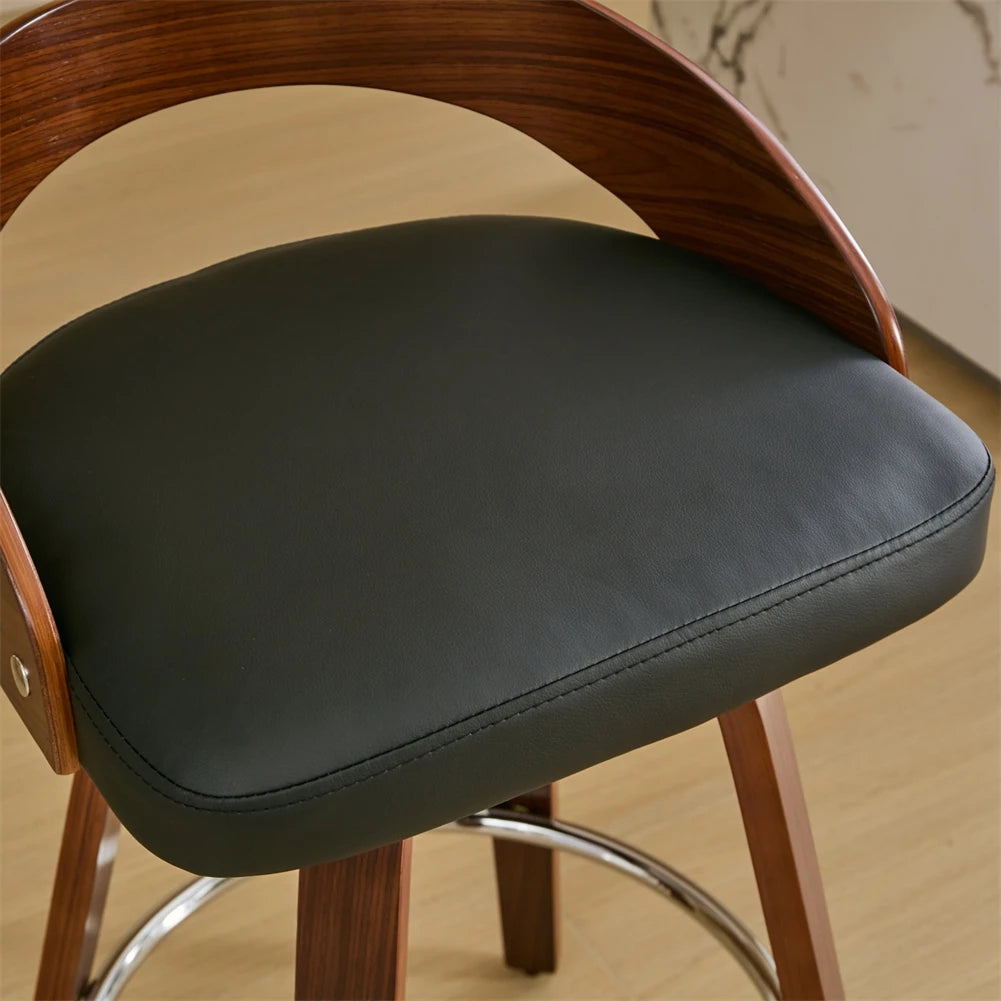 Swivel Bar Pub Stools with Low Back – Wood Legs (Set of 2)