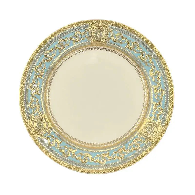 7″ Embossed Disc Bone Plate with Gold Edge – Light Luxury Dinner & Dessert Plate