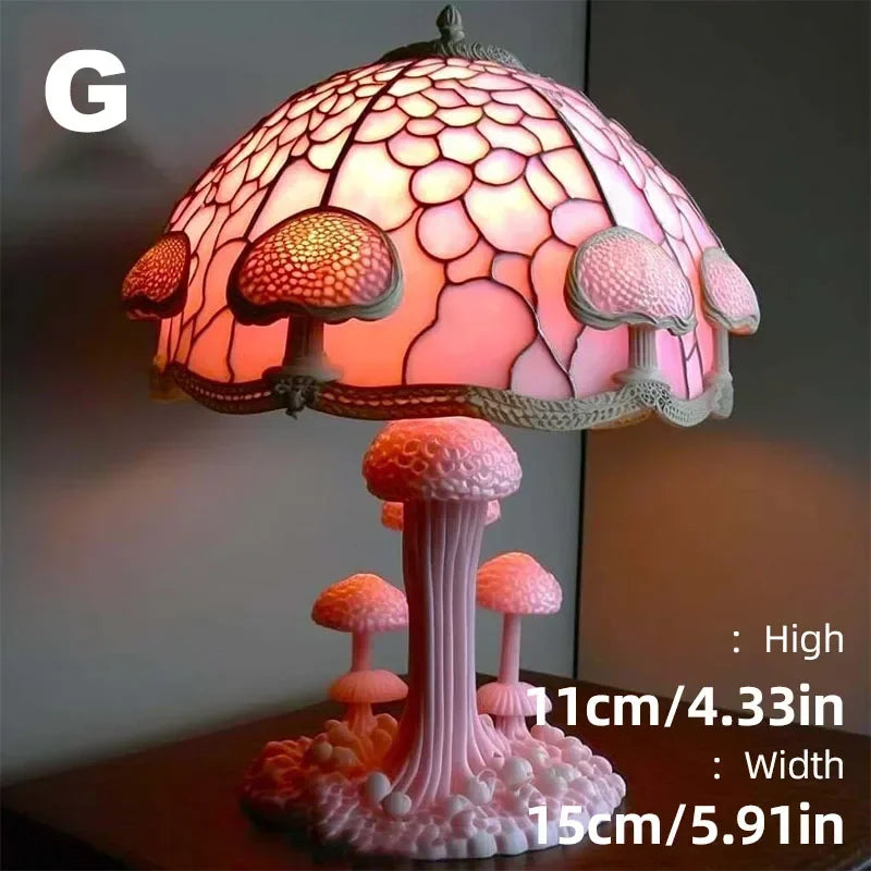 Creative Stained Plant Series Table Lamps Resin Colorful Bedroom Bedside Flower Mushroom Retro Table Night Lamp Atmosphere Light