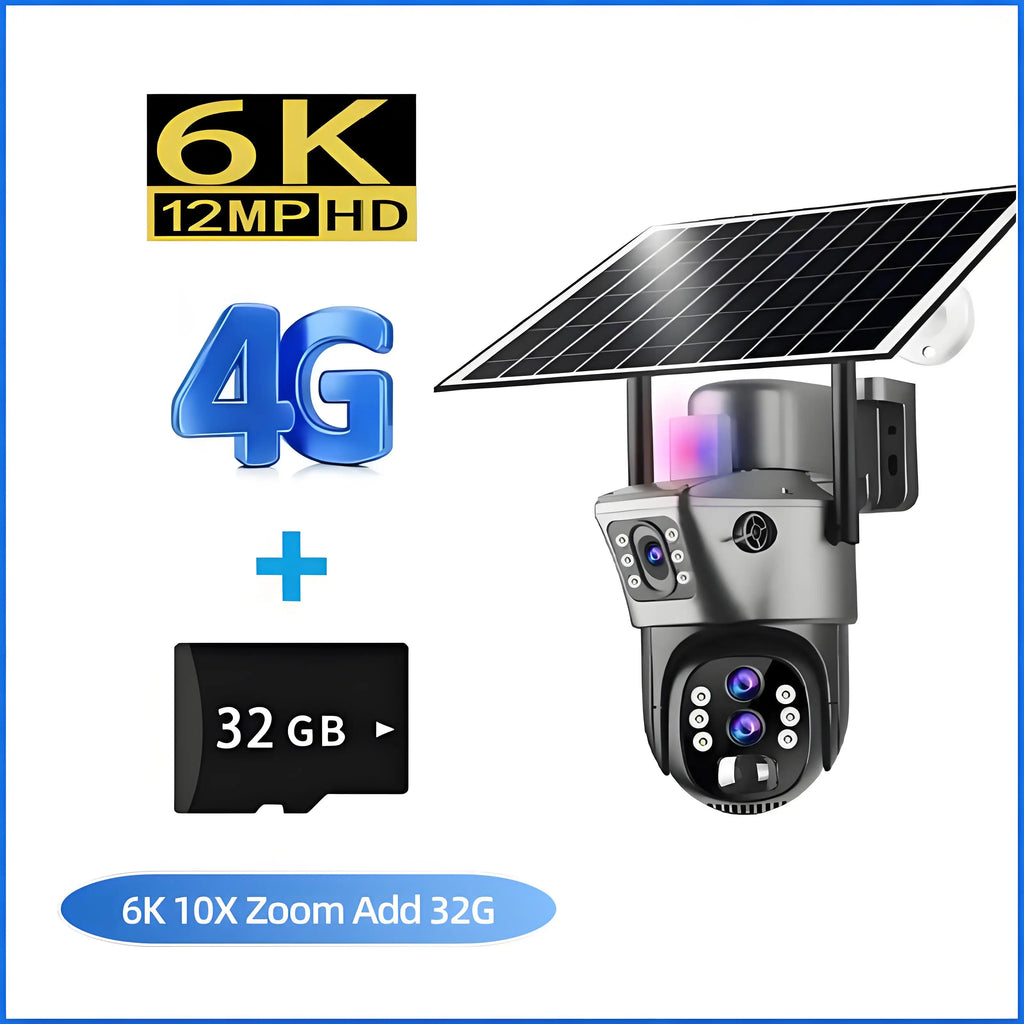4G SIM Solar Security Camera – 12MP 6K Triple Lens PTZ (10× Zoom)