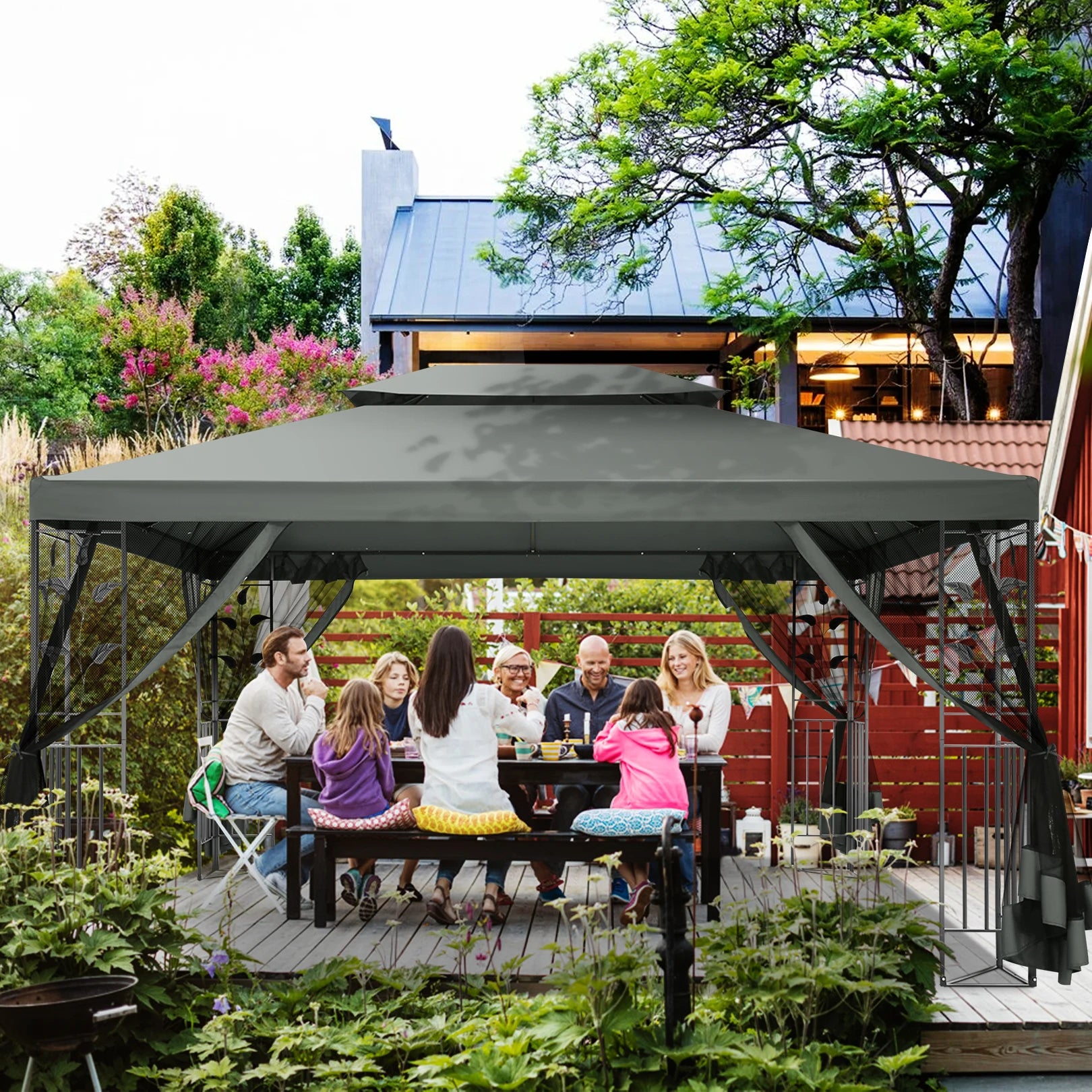 10x13 Outdoor Gazebo on Clearance with Mosquito Netting and Ventilated Double Flat Roof,All Weather for Patio,Backyard,Garden