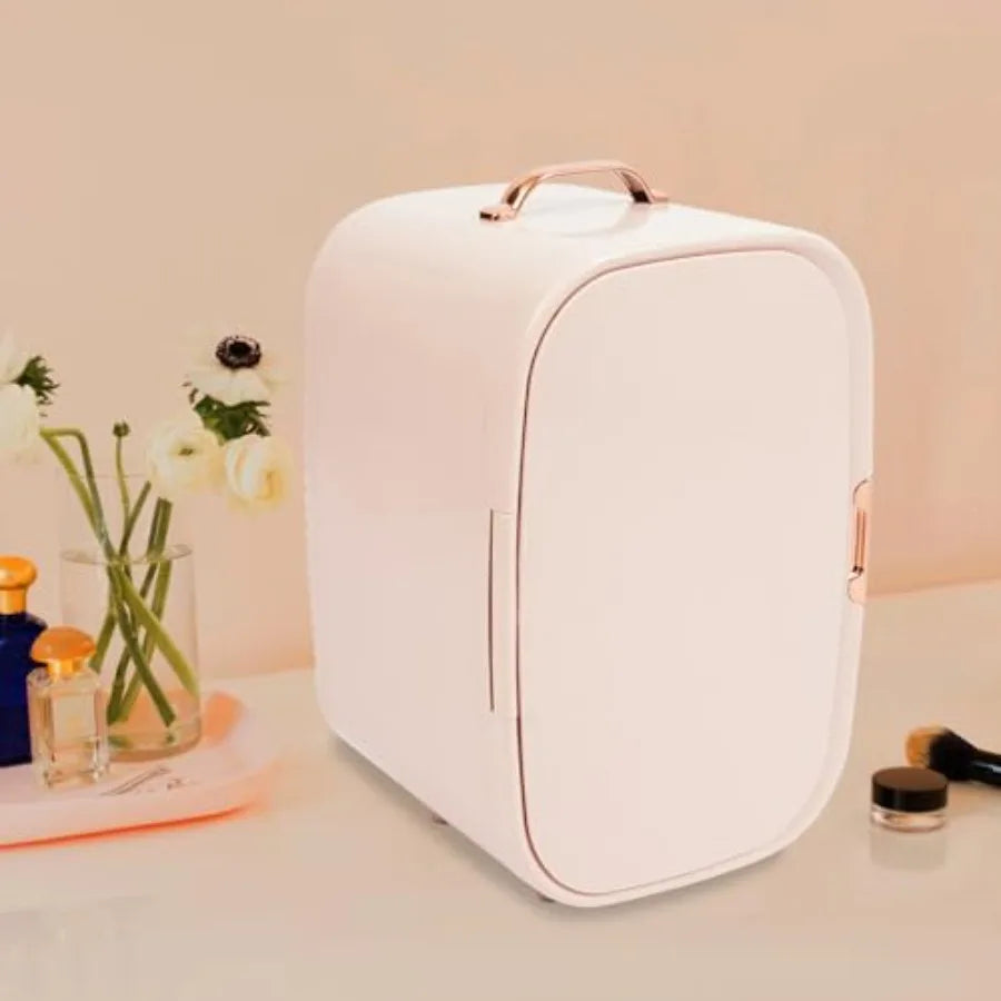 12L Portable Beauty Fridge with Handle Pink Mini Cooler Warmer for Makeup Lipstick Skincare Cosmetics Storage
