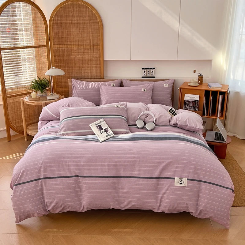 Cotton Duvet Cover Set – Japanese Grid Style (King Size, 220×240)