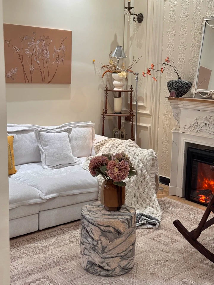 Black White Side Tables Cylindrical Imitate Marble Flowerpot Stand Artistic Coffee Table for Living Room Modern Sofa End Tables