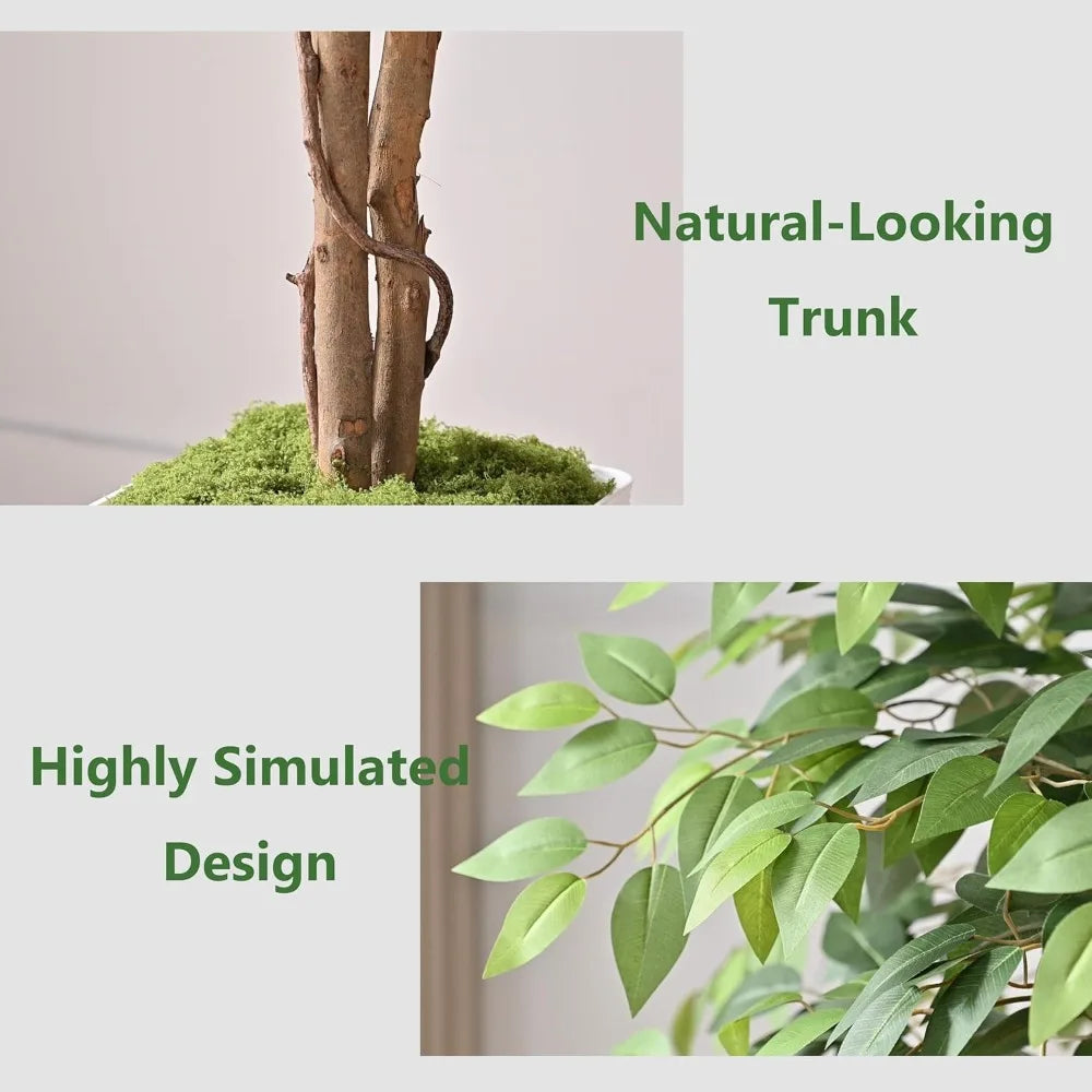 6-Foot Artificial Ficus Tree with UV-Resistant Silk Leaves, Real Wood Trunk, Suitable for Indoor and Outdoor Use