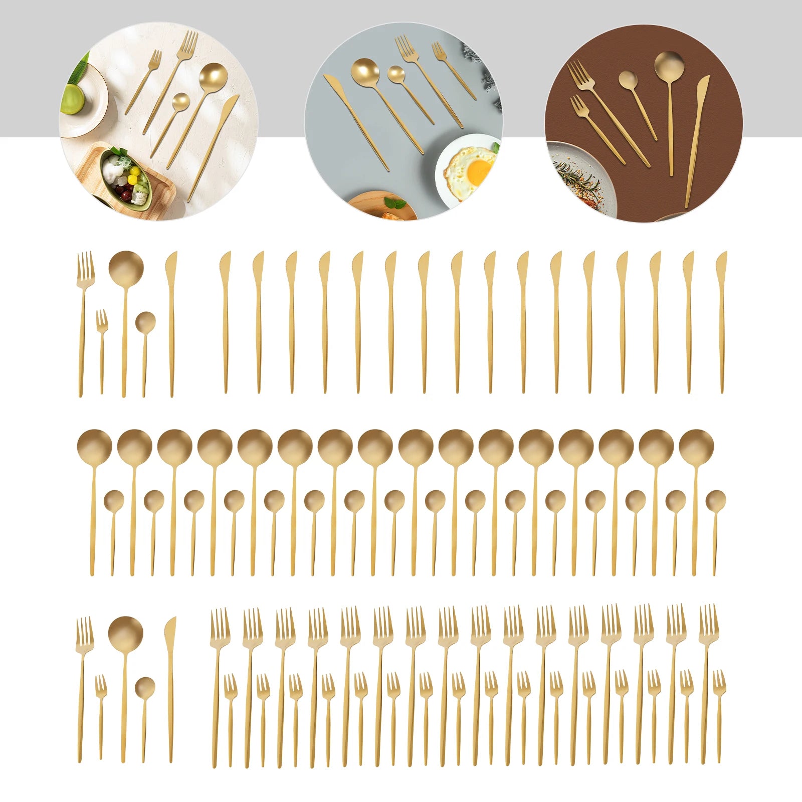 90 Pcs Gold Flatware Set Stainless Steel Silverware Utensil Kitchen Tableware Forks Knives Spoons Cutlery for Home Restaurant
