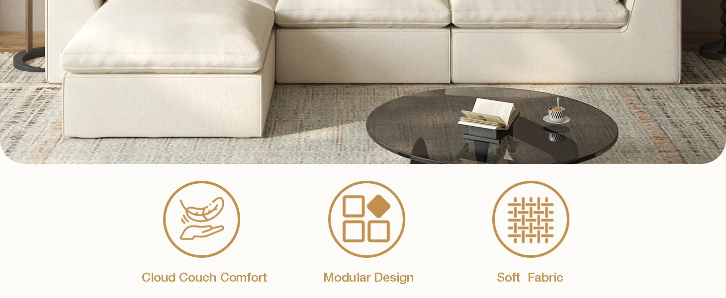 3 seat Convertible Sectional Sofa L Shaped Couch for Small Apartment Reversible Sectional Couch for Living Room,white