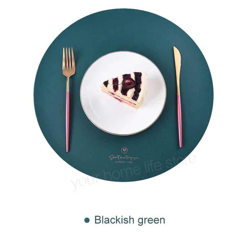 2/4/6PCFaux Leather Placemats with Coasters,Round Place Mats for Kitchen Dining Patio Table,Non-Slip,Heat Resistant,Washable