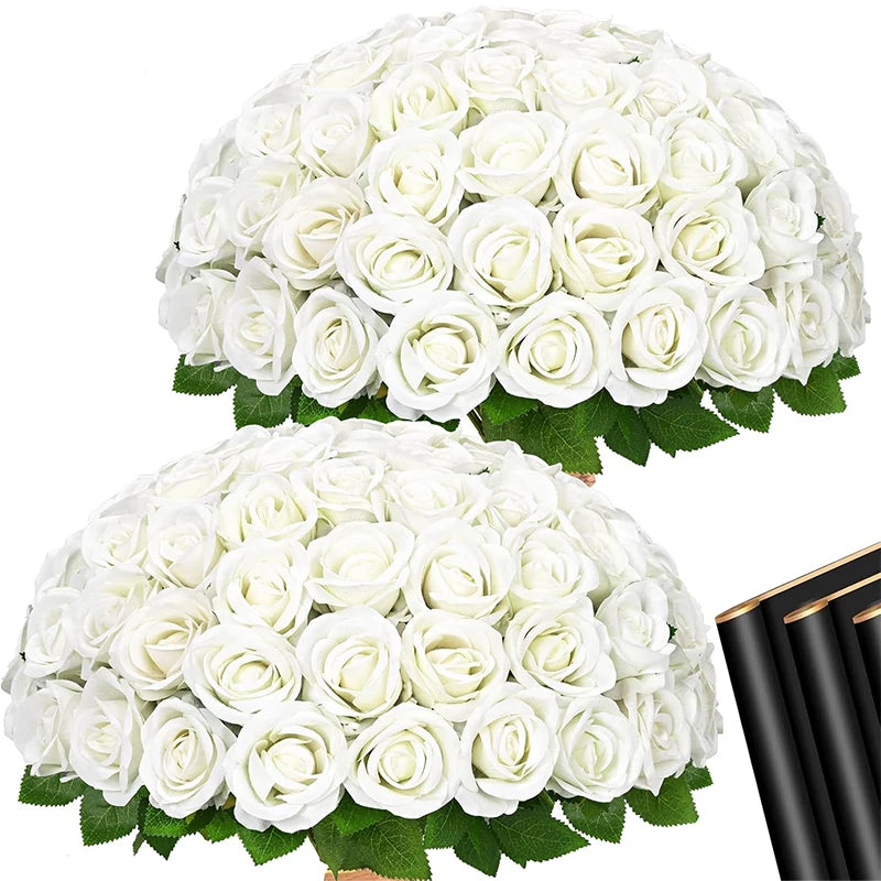 Red Roses Artificial Flowers Bulk Real Touch Velvet Roses Flowers for Wedding Centerpieces Bridal Bouquet Valentines Day Decor