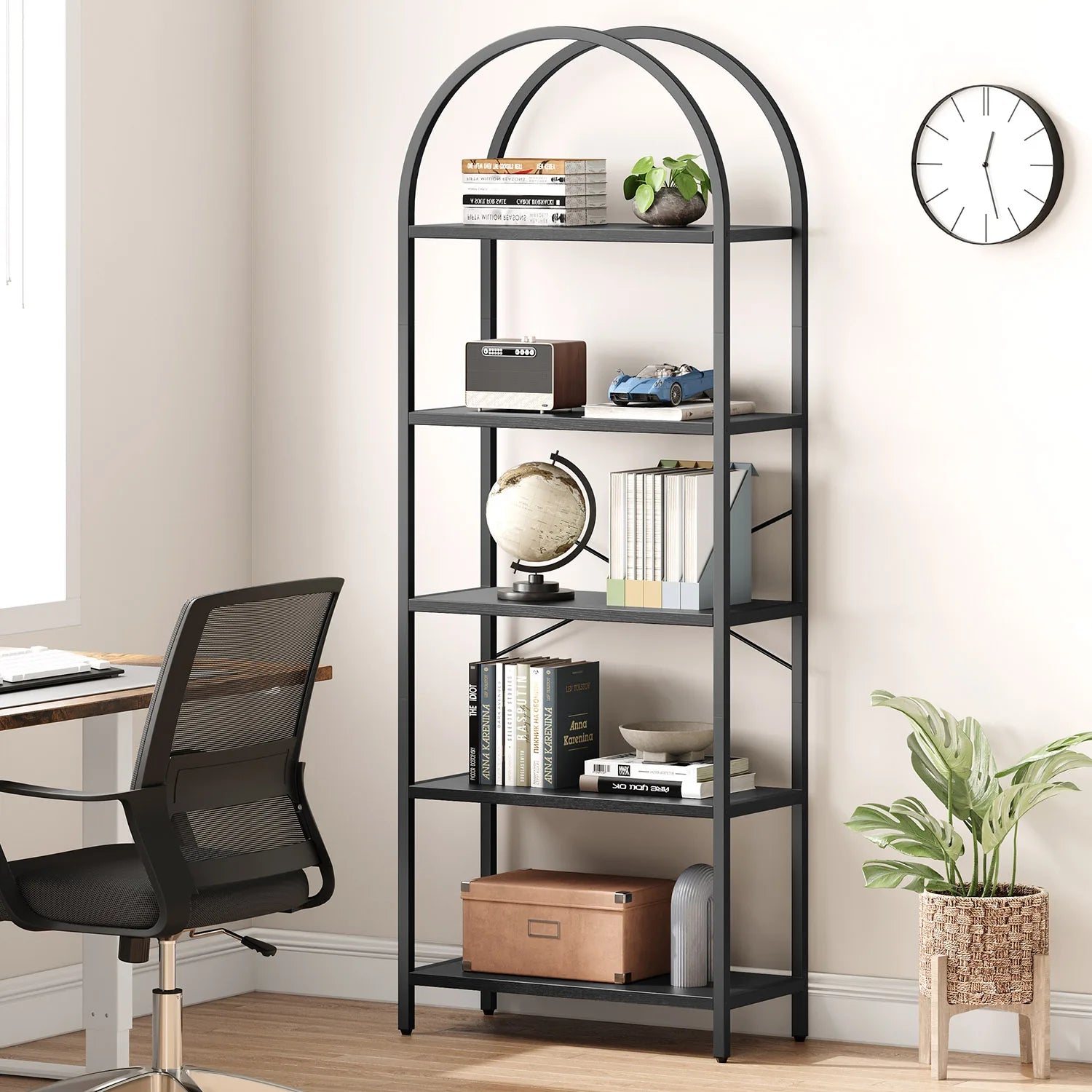 5-Tier Arched Bookshelf – 180 cm Tall Industrial Open Display Rack