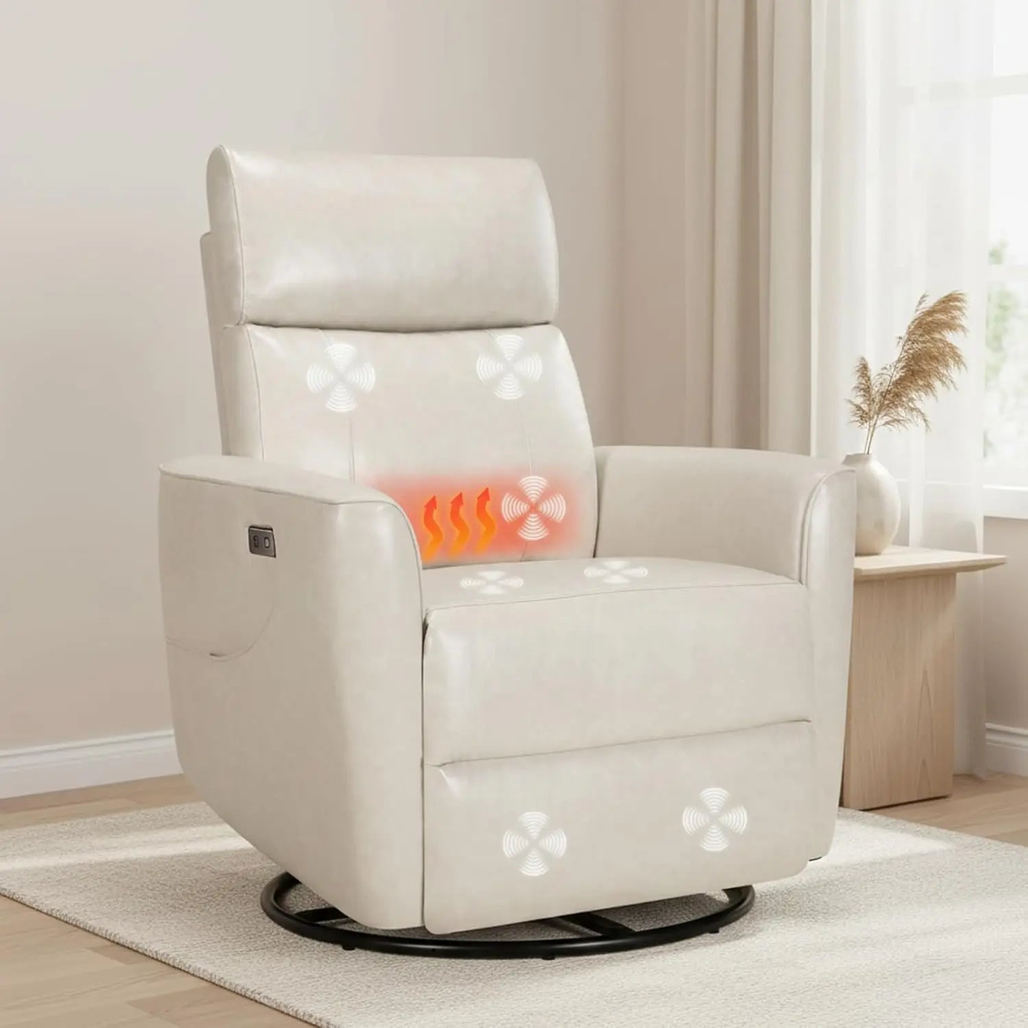 Power Recliner Chair, Swivel Recliner Chair for Adults, Glider Recliner Nursery Chair with Massage and Heat