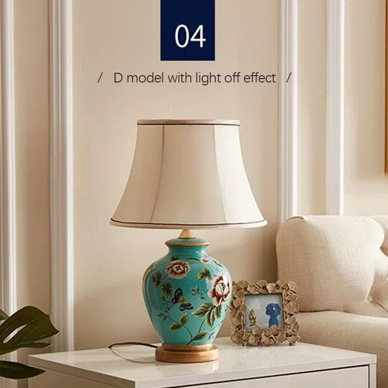 Ceramic Table Lamp LED Luxury Modern Creative Flower Pattern Desk Lights For Home Living Room Bedroom Bedside