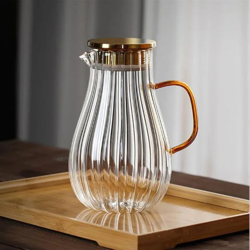 Vertical Stripes Water Bottle and Glass Cup Cold Kettle Glass Cup Boil Water Jug Coffee Glasses Juice Pitcher Tea Pot