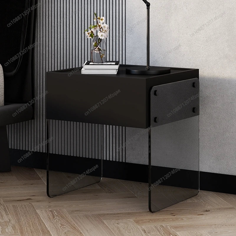 Italian Design Bedside Cabinet with Tempered Glass and Silent Drawer Organizer for Home Bedroom Furniture Eco Friendly Material