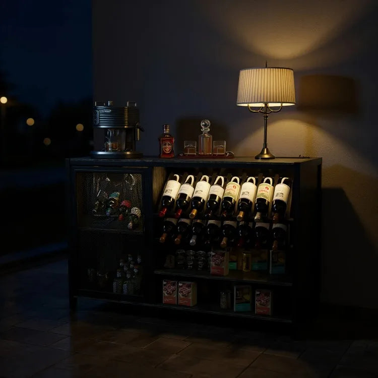 Wooden Wine Cabinet – Beverage Bar Cabinet with Mesh Storage