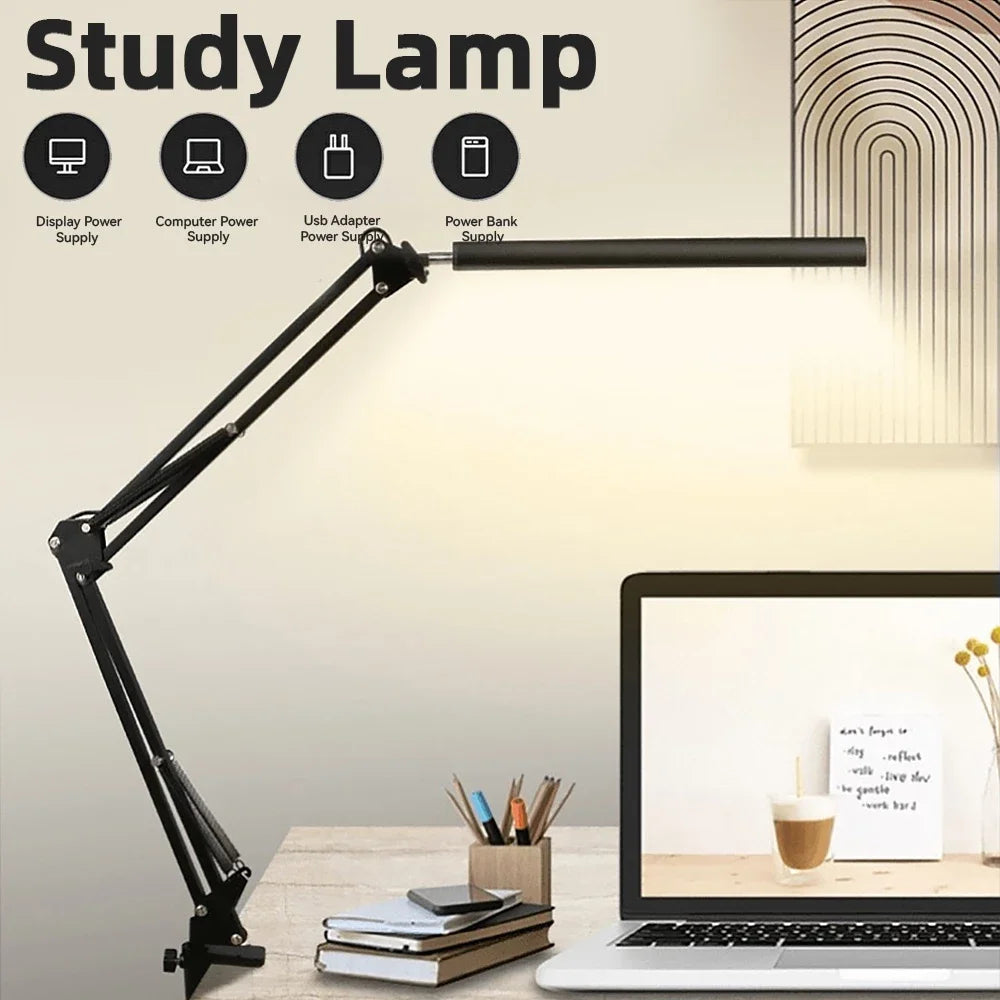 3 Light Colors LED Desk Lamp Study Table Light Eye Protection Office Bedroom Lighting  Adjustable Folding Table Lamp with USB