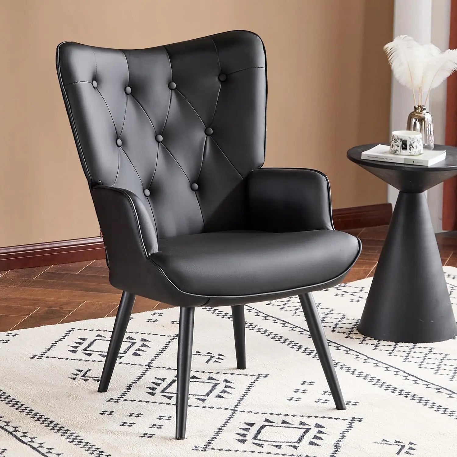 Bouclé Accent Chair – High-Back Tufted Wingback Reading Armchair