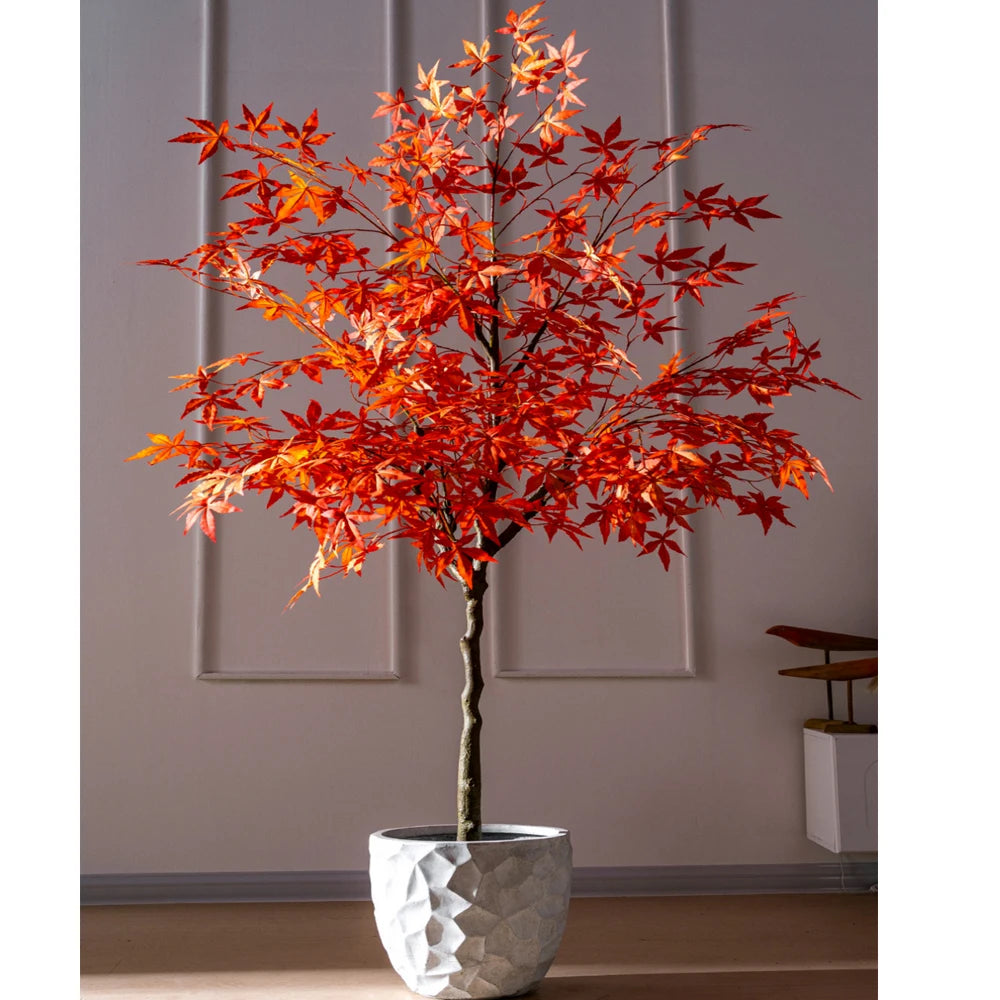 Artificial Maple Tree Red Maple Fake Tree Large Indoor Potted Plant Home Living Room Window Display Decoration Floor Greenery