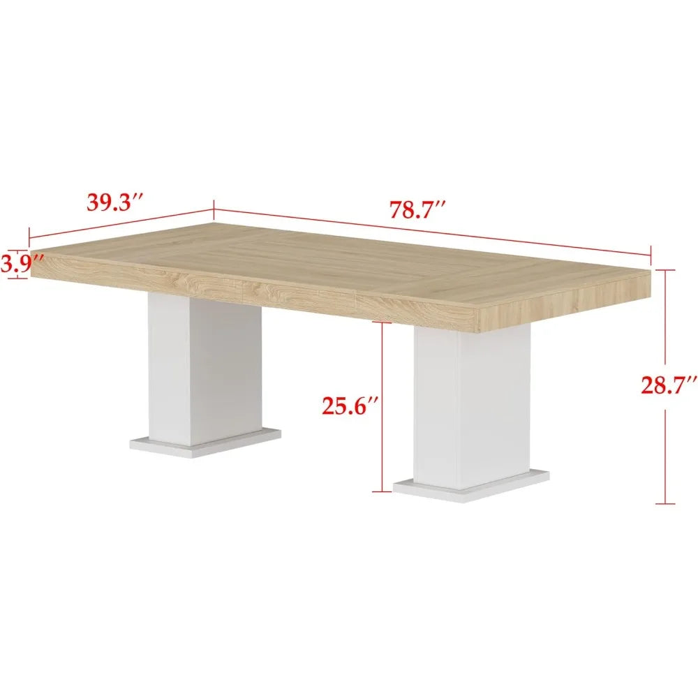 Large 78.7" L Dining Table for 8-10 People, Modern Wood Rectangular Kitchen Table Dinner Table with Pedestal Legs for Dining Ro