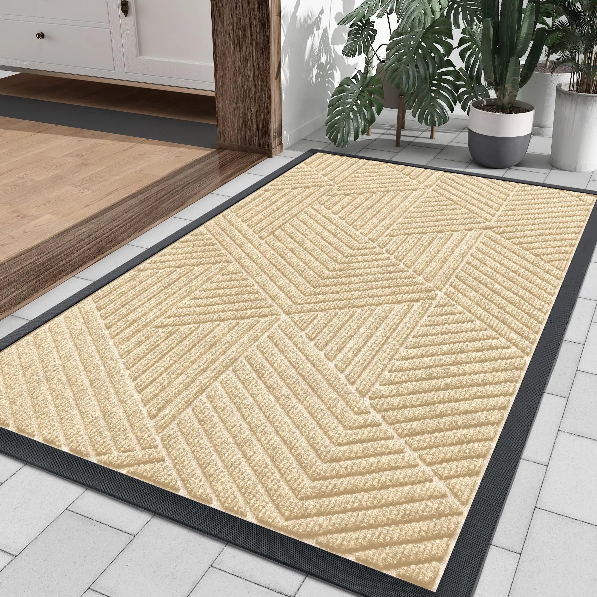Kitinjoy Front Door Entrance Mat Heavy Duty Natural Rubber Mat Easy Clean Low Profile Doormat Indoor Outdoor House Doormat Decor