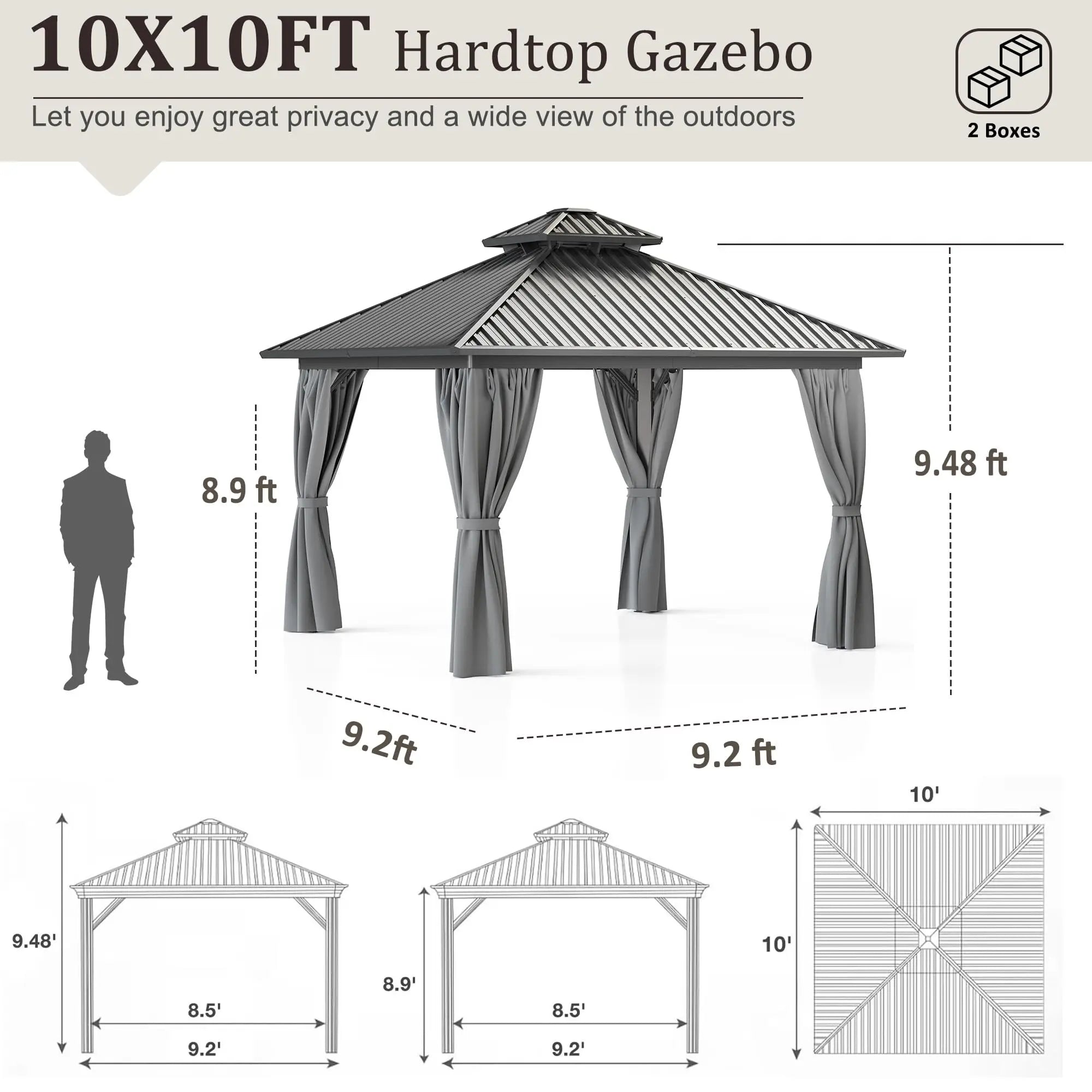 10x12~12x20FT Hardtop Gazebo Aluminum Frame Galvanized Steel Roof w/ Netting Curtain All Weather for Backyard Patio Garden