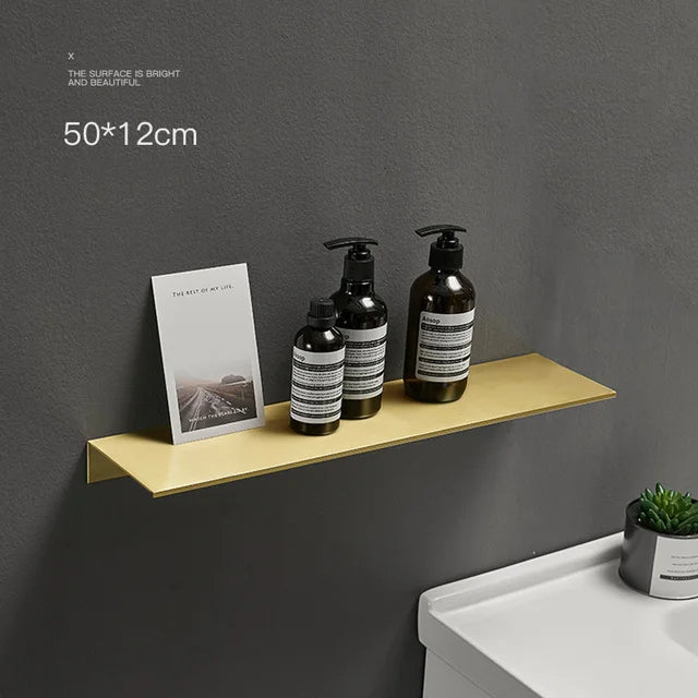 30-50cm Modern Brushed Gold Black White Bathroom Storage Rack Bathroom Shelves Kitchen Wall Shelf Home Accessories