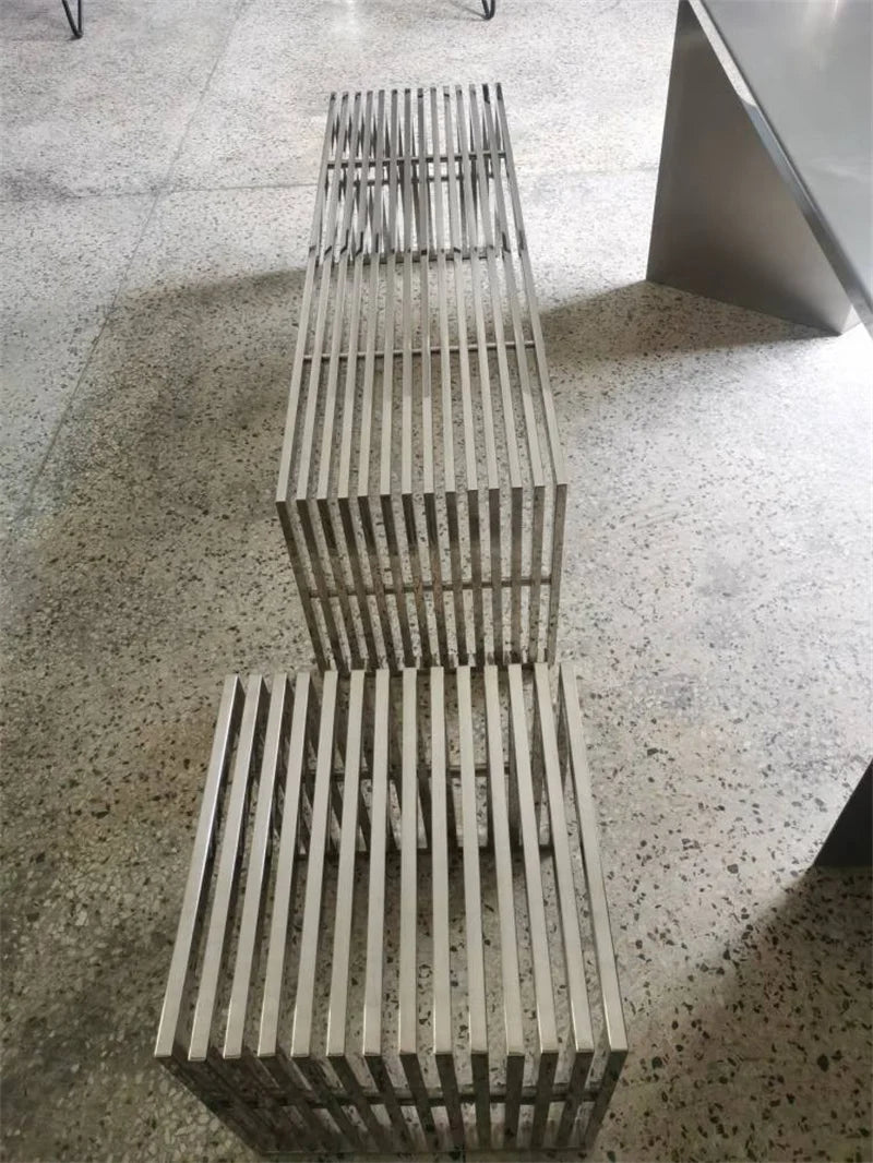 Nordic Stainless Steel Bench – Minimalist Shoe Changing Stool Ottoman