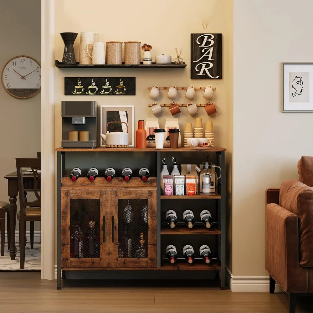 Detachable Wine Rack Cabinet – Coffee Bar Sideboard with Glass Holder