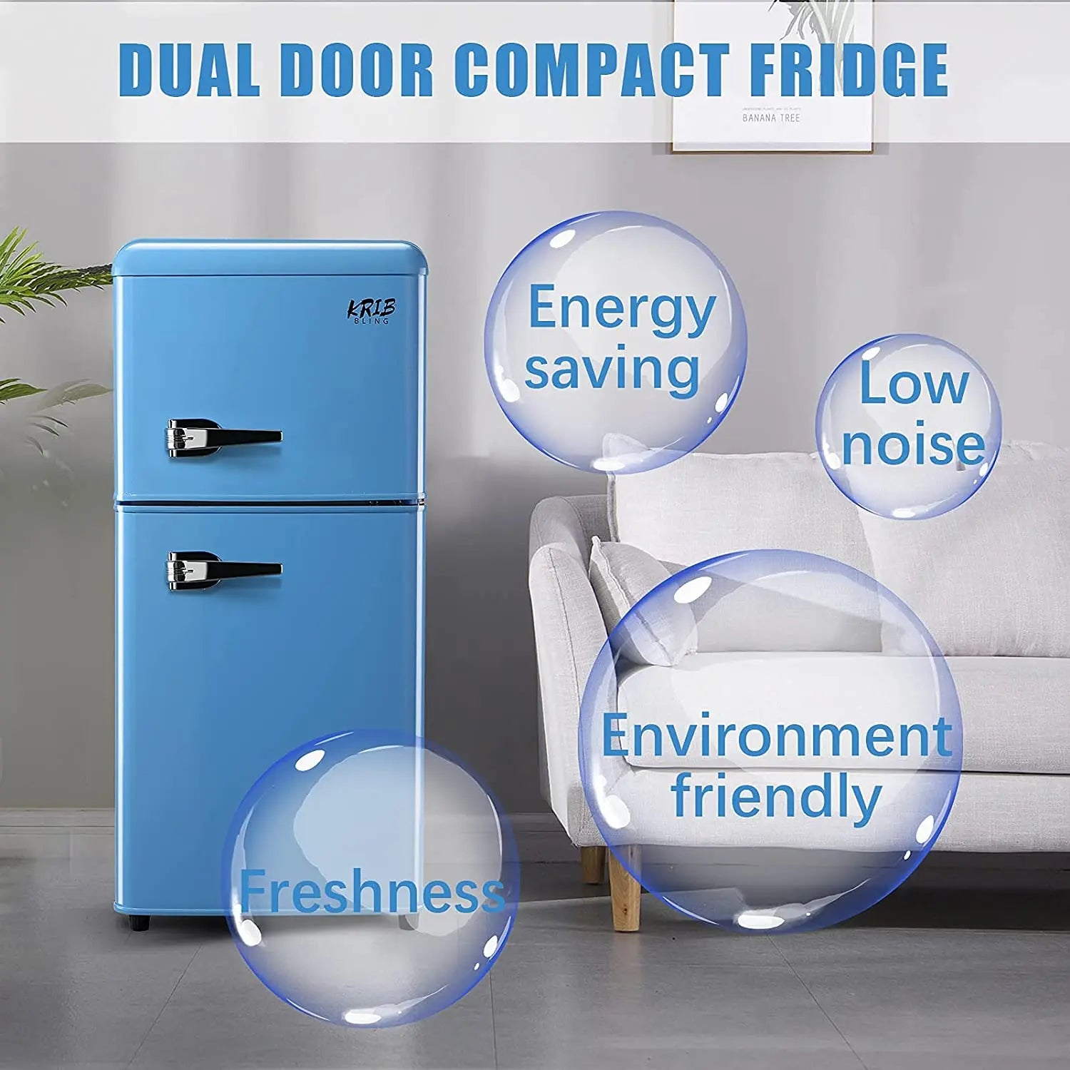 3.2 Cu.ft  Double Door Compact Refrigerator, Mini Fridge with Freezer, Retro Design Small Drink Chiller for Home, Office