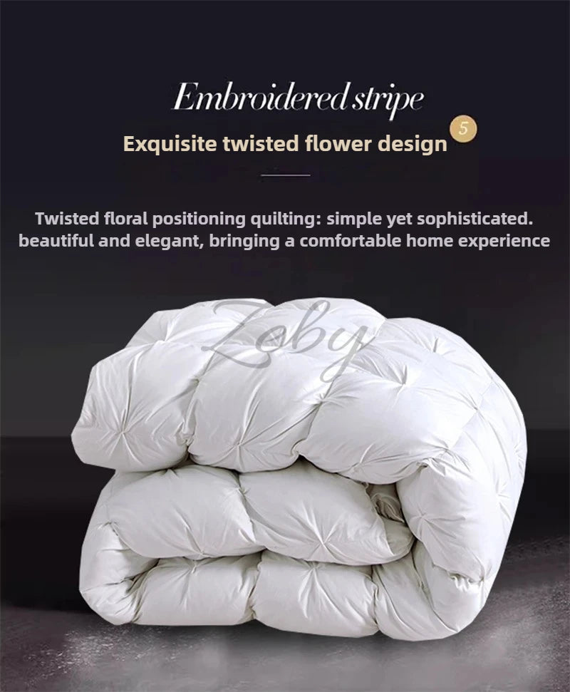 High Grade 100% White Goose Down Quilt Winter Warm Feather Duvet Queen King Cozy Lightweight 3D Bread Comforter Pinch Pleated