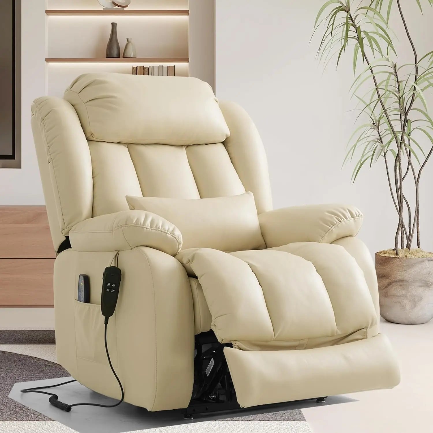 Power Lift Recliner Chair for Elderly with Heat And Massage Dual Motor Breathable Leather Recliner Chair for Sleeping