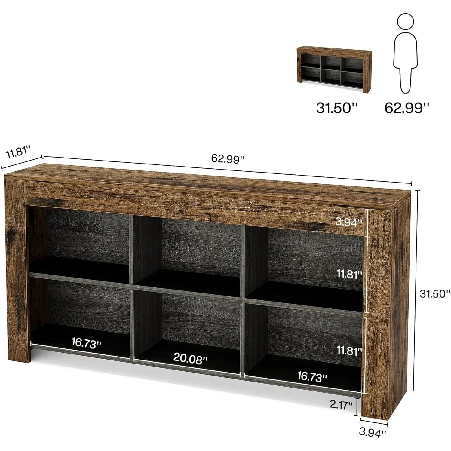 63-Inch Long Console Table,Entryway Table with 6 Storage Cubes,Sofa Table Behind Couch Table for Living Room