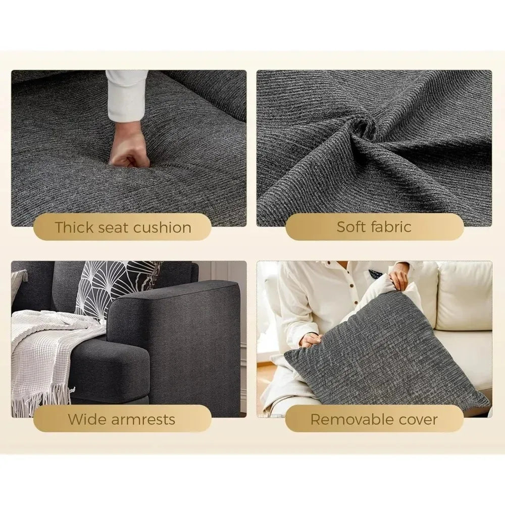 89" 3-Seater Cloud-Style Deep-Seat Sofa, Chenille Fabric, Wood Frame, Easy Assembly for Living Room