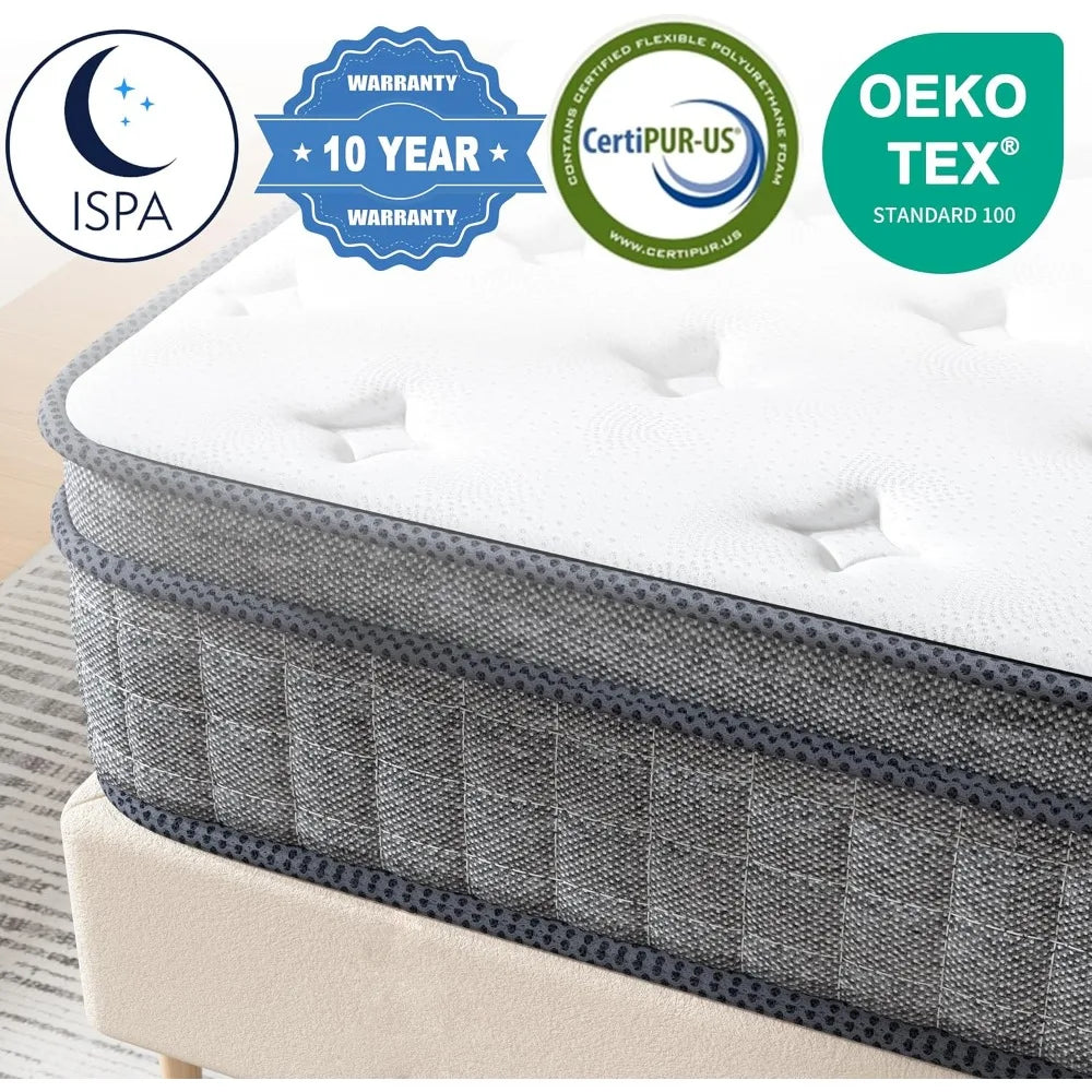 Mattress, 12 Inch Firm Hybrid  Bed Mattress in a Box with Gel Memory Foam, Individually Coil Pocket Spring Mattresses