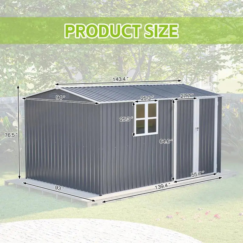 Heavy-Duty Steel Storage Shed – 8 ft × 12 ft with Window