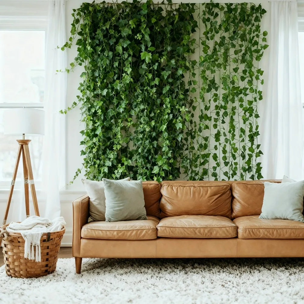 12pcs Long Artificial Ivy Leaves Plastic Realistic Green Hanging Plant with Lush Foliage for Home Garden Wedding Party