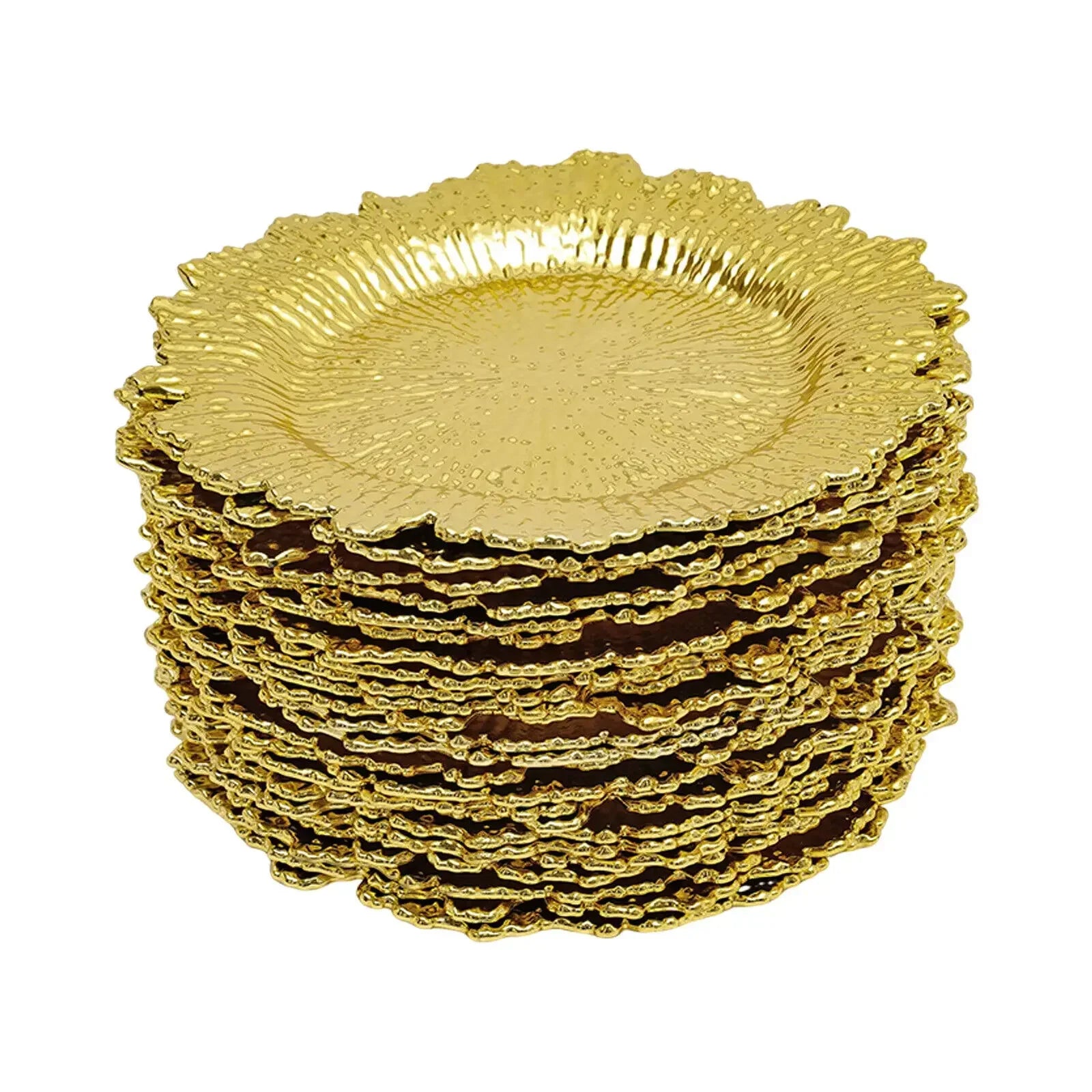 24PCS Gold Charger Plates – Round Reef Design Decorative Table Setting Plates
